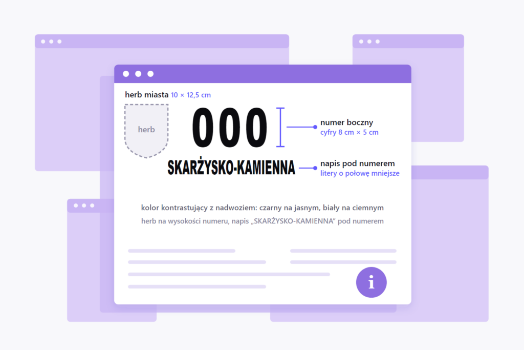 Numer boczny, herb i napis - oznakowanie taksówki w Skarżysku-Kamiennej