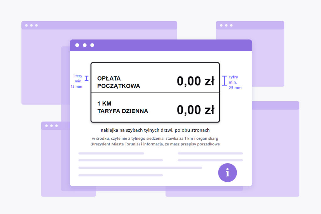 Informacja o opłatach - oznakowanie taksówki w Toruniu